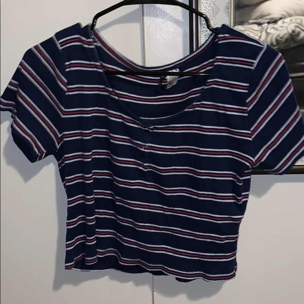 Blue, red, and white striped crop top